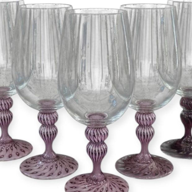 Ensemble de 6 verres "Gambo Lavorato Balloton" – Verre de Murano Original